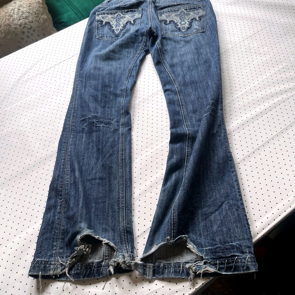 Antik Denim Womens Blue Embroidered Pockets Bootcut Denim Sz 31 Made In USA